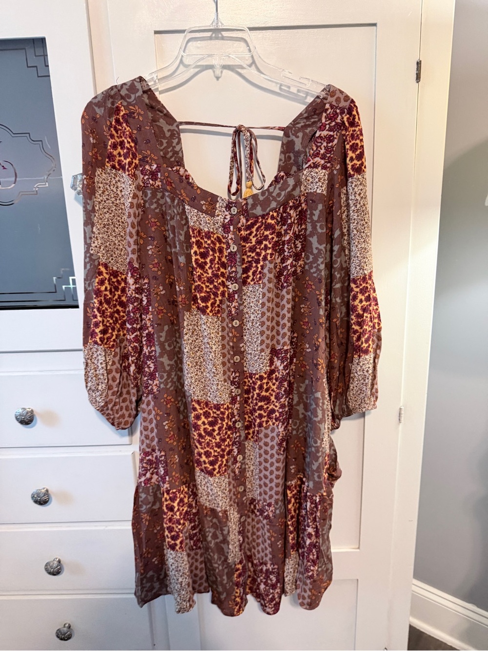 easel Brown and Burgundy Patchwork Mini Dress - Picture 2 of 15